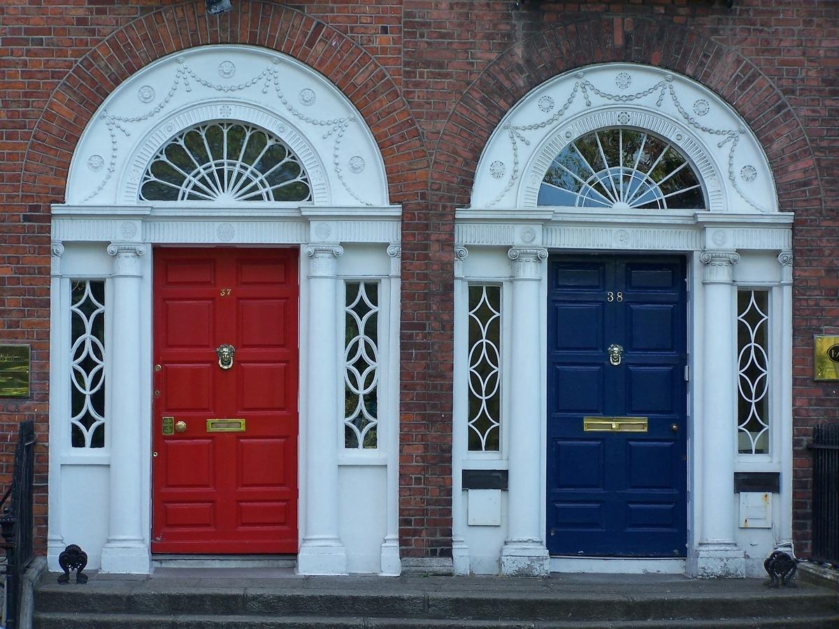 red and blue doors